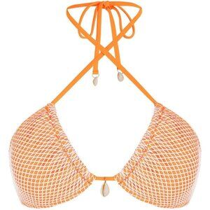 🆕Women Orange Triangle Bikini Top Fishnet Tie Back String Swimsuit Bathing Suit